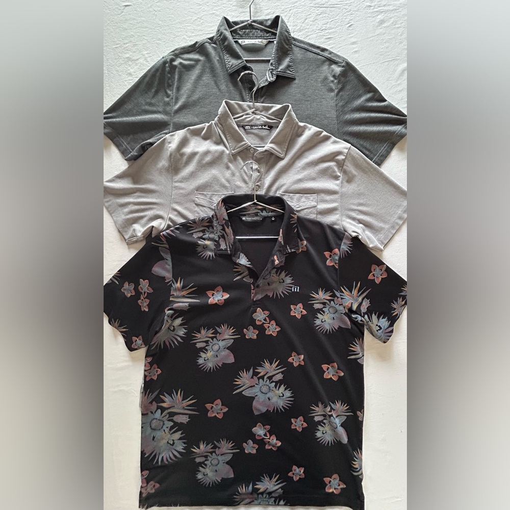 TravisMathew Golf Polo Shirt Lot 3 Mens XL Floral Gray Green Performance